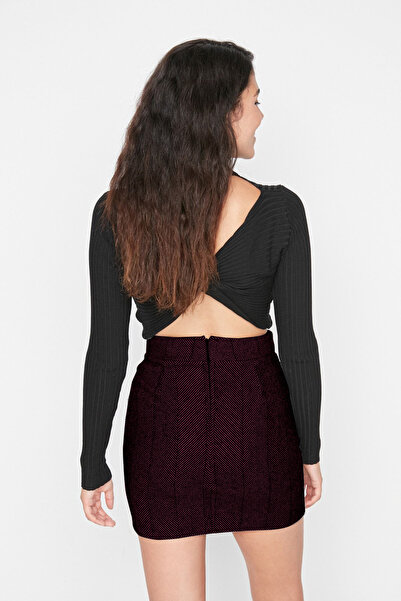Trendyol Collection Burgundy A-Line Stamp Fabric Mini Woven Skirt Twoaw23Et00051