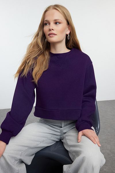 Trendyol Collection Hanorac crop violet din lână cu tăietură groasă - Relaxed Fit TWOAW25SW00172