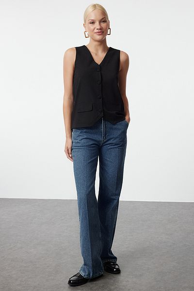 Trendyol Collection Black Button DetailedRegularVest - Twoaw25ye00080