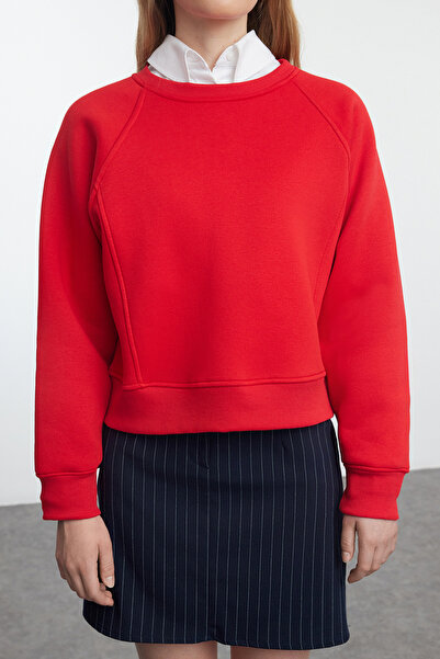 Trendyol Collection Crew nyakú piros kötött pulóver - bordás részletek, normál szabású TWOAW25SW00116