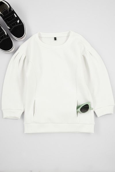 TRENDYOLKIDS سويت شيرت بناتي محبوك إكرو - كم برباط وجيوب TKDAW25SW00025