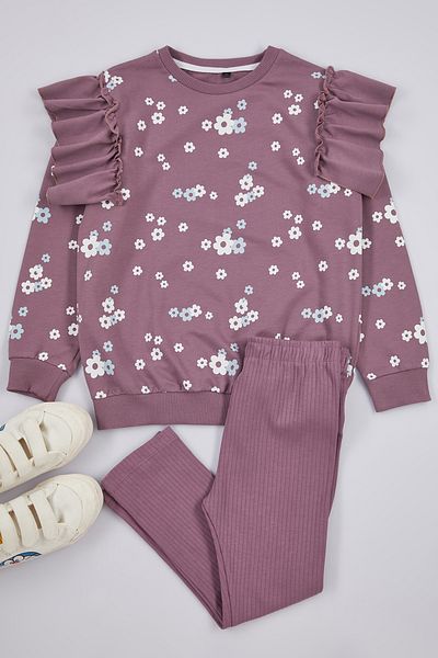 TRENDYOLKIDS Cotton Light Purple Slogan Set - Tkdaw25Au00005