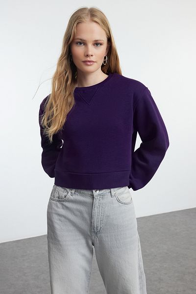 Trendyol Collection Hanorac crop violet din lână cu tăietură groasă - Relaxed Fit TWOAW25SW00172