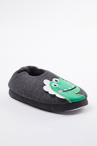 TRENDYOL SHOES Boy's Embroidered Dinosaur Slippers - Anthracite House Slippers Takaw25Er00002