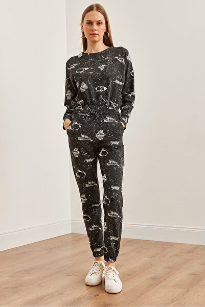 Olalook Μαύρο σετ φούτερ και αθλητική φόρμα Crop - Etkm- 0000066