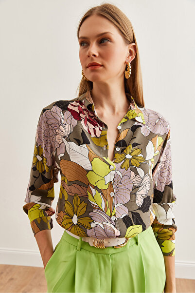 Olalook Smoked Flower Patterned Viscose Women's Shirt - Long Sleeve, Flowy Gml- 19001234