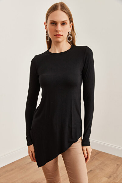 Olalook Tunica neagra asimetrica din vascoza - Decolteu triplu TNK- 19000097