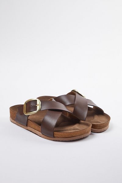 TRENDYOL SHOES Női papucs - barna, csatos és keresztpántos