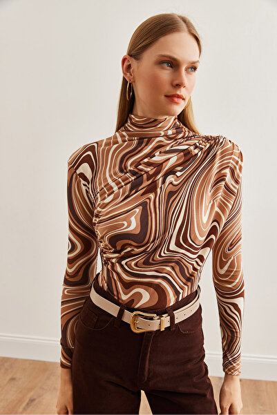 Olalook Dámská detailní hnědá krémová halenka - Blz- 19002712