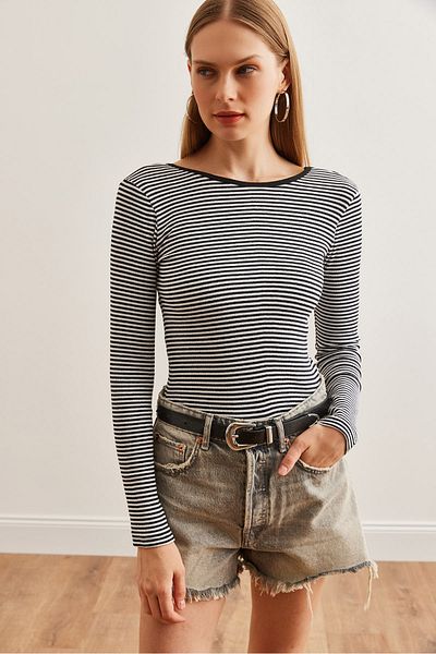 Olalook Černá pruhovaná flexibilní halenka - oboustranná Blz- 19002707