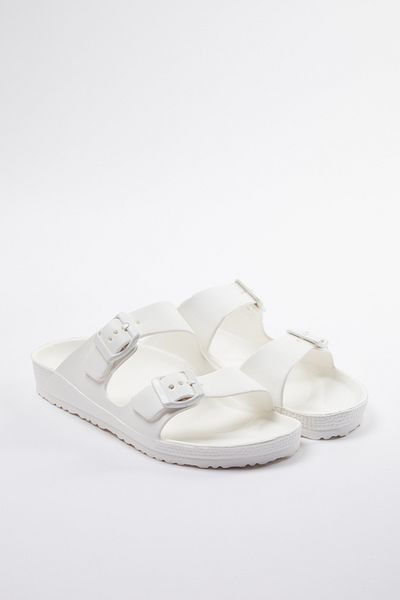 TRENDYOL SHOES Dámské pantofle Eva - bílé, dvojité pruhované Takaw25te00002