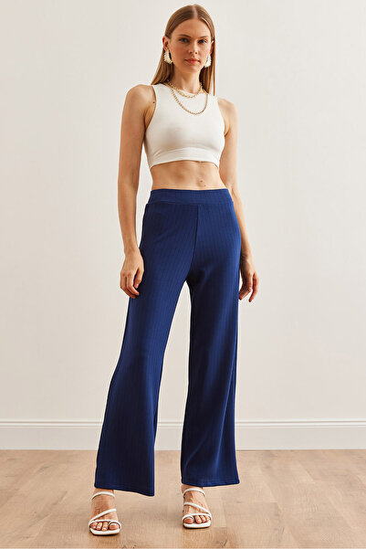 Olalook Kadın Lacivert Kalın Fitilli Modal Tuşeli Palazzo Pantolon PNT-19000288