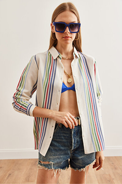 Olalook Cămașă de damă din muselină cu dungi albe - GML- 19001236