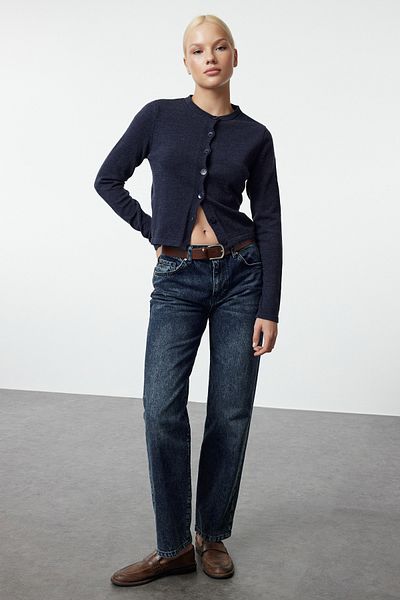Trendyol Collection Éjfélkék egyenes farmernadrág - normál derék TWOAW25JE00087