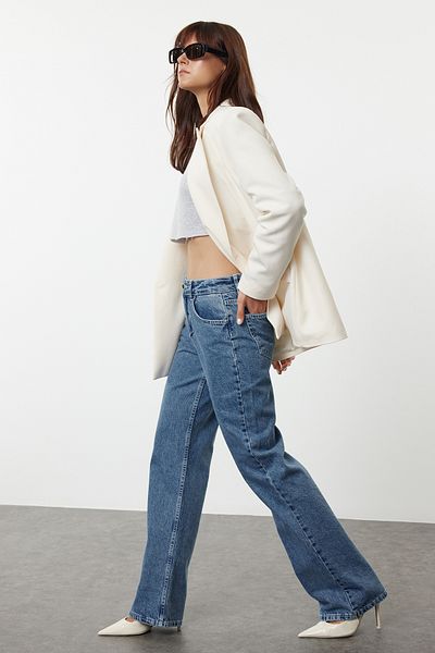 Trendyol Collection Μπλε ψηλόμεσο φαρδύ τζιν TWOAW25JE00155