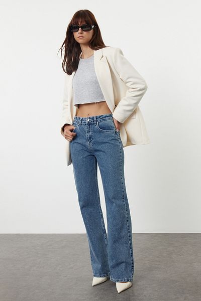 Trendyol Collection Μπλε ψηλόμεσο φαρδύ τζιν TWOAW25JE00155