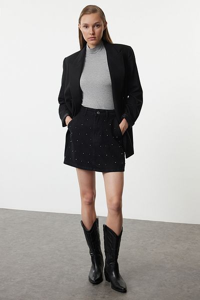 Trendyol Collection Schwarzer Troc Stone Mini-Jeansrock TWOAW25ET00104