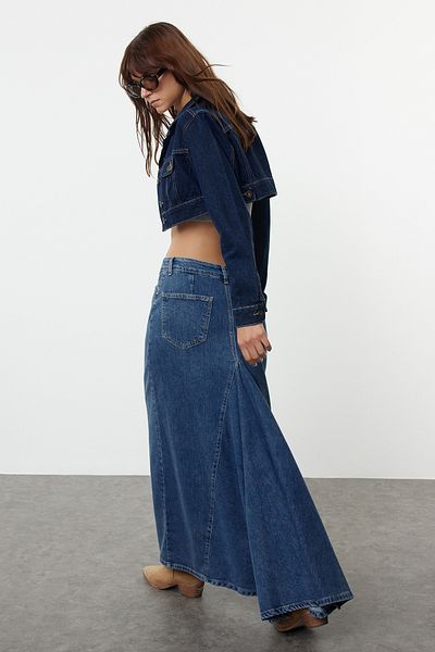 Trendyol Collection Modrá džínová sukně Maxi Tailed - Twoaw25Et00084