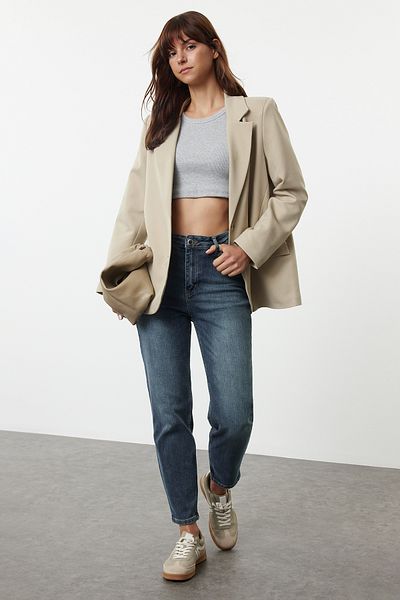 Trendyol Collection Blugi Mom Blue Slim cu talie înaltă - TWOAW25JE00134