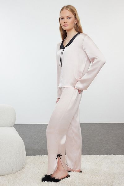 Trendyol Collection Satin Pajama Set - Powder Ribbon, Bow and Slit Detail Thmaw25Pt00189