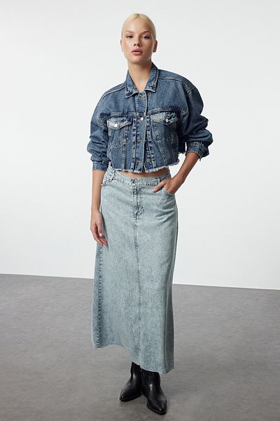Trendyol Collection Blue Premium 100% Tencel ™   Maxi Denim Skirt Twoaw25Et00057