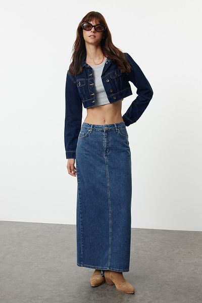 Trendyol Collection Modrá džínová sukně Maxi Tailed - Twoaw25Et00084