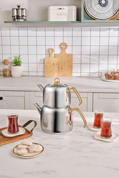 Karaca Aster İndüksiyon Tabanlı Maxi Çaydanlık Takımı Aile Boyu Gold