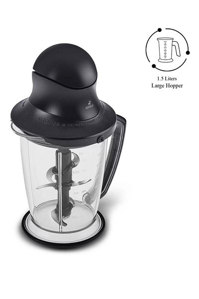 Karaca 1000W Premium Ergonomic Chopper - 6 Blades, Ice Breaking Function, Shiny Black