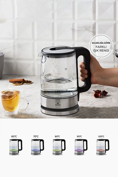 Karaca 2205 Glass Kettle with Temperature Adjustment and LED Light Kettle 2200w