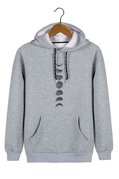Pink Sky Powder Gray Unisex Hooded Hoodie - Moon Print and Kangaroo Pocket