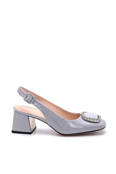 Sofia Baldi Petra Gray Thick Heeled Patent Leather Women's Shoes