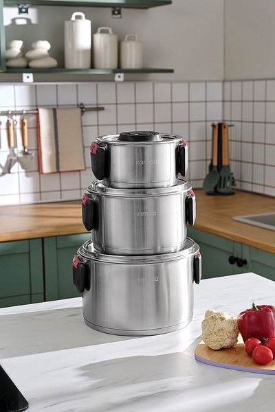Karaca Yenka 6-Piece Steel Pot Set with Foldable Handles - Induction Base