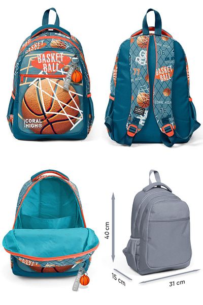 Coral High Set de suport pentru creion și geantă pentru prânz școlar Nefti portocaliu cu model de baschet pentru băiat