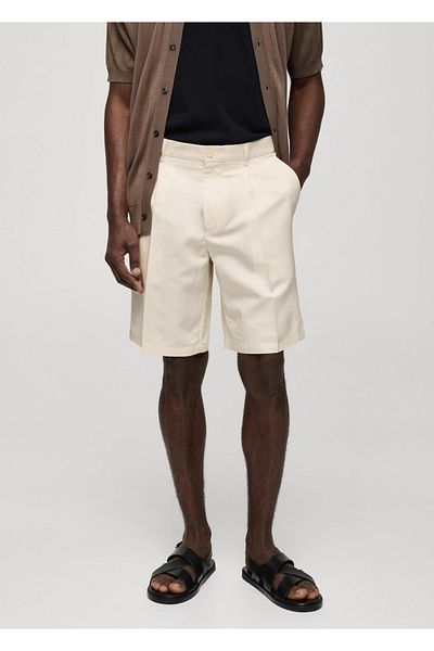 MANGO Man Coloured Linen Blended Bermuda Shorts