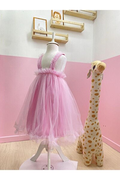 meqlife Prenses Kız Çocuk Parti Elbisesi Doğum Günü Kıyafeti Seker Pembe