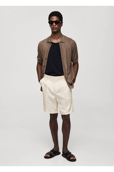 MANGO Man Coloured Linen Blended Bermuda Shorts