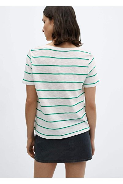 MANGO Woman Μπλουζάκι με ριγέ V λαιμόκοψη