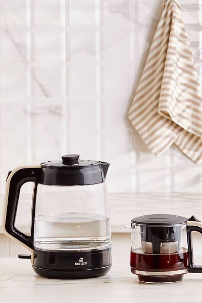 Karaca Glass Tea Xl 2 In 1 Glass Kettle & Tea Maker Cream