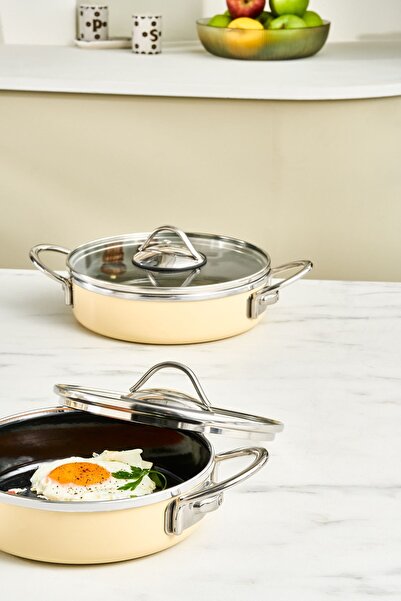 Karaca Erva Enamel Induction Based 6 Piece Sahan Set Cream