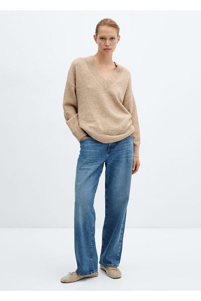 MANGO Woman Pulover oversize cu guler ascutit