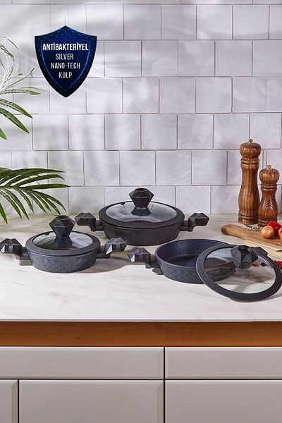 Karaca BioDiamond Antibacterial Handle 6 Piece Pan Set with Induction Base