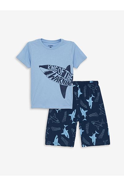 LC Waikiki Set de pijamale pentru băiat cu mânecă scurtă imprimată cu decolteu rotund - S4mk54z4
