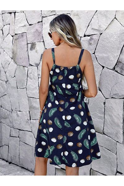 CrazyShopping Γυναικείο φόρεμα Navy Blue Mini Size - Ψηφιακό σχέδιο καρύδας
