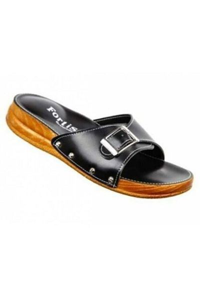 Fortis Women's Black Full Orthopedic Sole Heel Spur Slippers