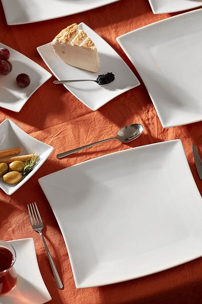 Karaca New Perfect White Porcelain 26 Piece Square Breakfast/Serving Set for 6 People