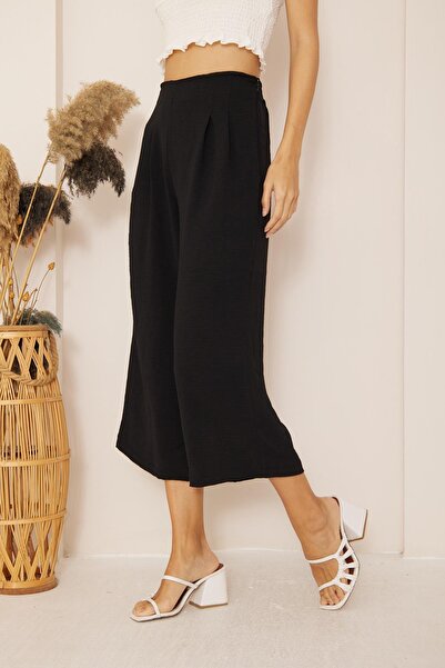 Darlin Moda Women's Black High Waist Wide Leg Trousers Dm3003