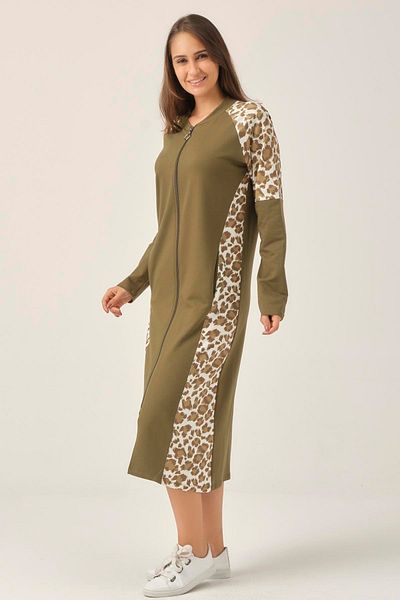 Darlin Moda Women's Khaki Printed Zippered Women's Overcoat Dm452