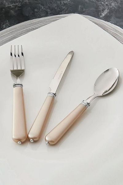 Karaca Maze Cream 18 Piece Fork Spoon Knife Set for 6 Persons