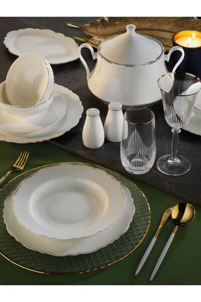 Aryıldız Bone Porselen Wave 60 Parça Yemek Takımı Gold