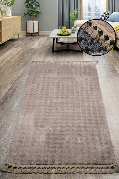 AVANTAJ Bubble Kahve  Peluş Ponpon Örgü Saçaklı Yıkanabilir Leke Tutmaz Kayma...